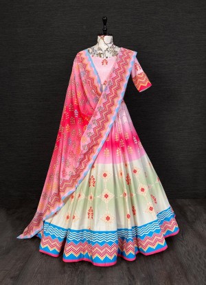 Elegance Pink Lahenga Choli Made of Vaishali Silk Embellished With Digital Print